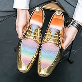 זול נעלי דרבי-נעלי אוקספורד דמוי עור זהב לגברים עם נצנצים קשת בענן ופרטים משובצים - נעלי סטייטמנט למסיבות, חתונות ואירועים מיוחדים