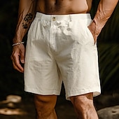 baratos Retrô-Homens Calção Shorts de linho Shorts de verão Shorts de praia Bolsos Cintura elástica Perna reta Tecido Conforto Respirável Comprimento do joelho Ao ar livre O negócio Diário Moda Retro Vintage Preto