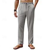 baratos Clássico-Homens Calças de linho Calças Calça verão Calças de praia Com Cordão Cintura elástica Perna reta Tecido Conforto Respirável Comprimento total Diário Feriado Festa de Casamento Moda Estilo Clássico