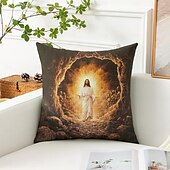 billige Ferieputetrekk-påske jesus dekorative putetrekk 1 stk myk firkantet sofa putetrekk putetrekk for soverom stue sofa stol