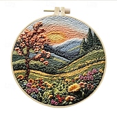 cheap Sewing &amp; Knitting &amp; Crochet-Embroidery Kit for Beginners,Cross Stitch Needlepoint Kits for Adults Starter Easy Snowy Mountain Pattern Fabric Hand Crafts,Hoops,Needle,Women DIY Hanging Plants,Sewing Hobby