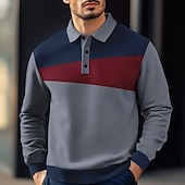 economico Polo da rugby da uomo-Per uomo A righe Polo da rugby Polo a maglia intrecciata Manica Lunga Magliette polo Camicie con Colletto Casual All&#039;aperto Athleisure Stampa 3D Primavera Autunno Inverno Nero Blu Marrone
