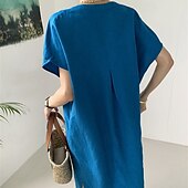 economico Vestiti-Per donna Abito Lungo Maxi Abito Abiti ispirati al lino Vestito Casual Abito in cotone e lino Elegante Casual Vacanza Quotidiano Data Vestibilità regolare Semplice Manica Corta Scollo a V Blu Estate