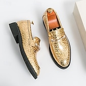 economico Semi-formale-mocassini da uomo in similpelle blu metallizzata con catena dorata decorativa – scarpe slip-on alla moda per occasioni formali e da festa
