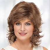 cheap Older Wigs-Phoebe WhisperLite Wig Flirty Mid-Length Wig with Face-Framing Fringe and Soft Waves / Multi-Tonal Shades of Blonde Silver Brown and Red