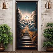 abordables Banners de Garaje y Puerta-Decoraciones para Puertas Cobertores de Puerta Cruz de Jesús Tapiz para Puerta Cortina de Puerta Decoración Fondo Banner de Puerta para la Puerta de Entrada Casa de Campo