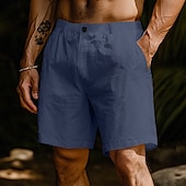 baratos Retrô-Homens Calção Shorts de linho Shorts de verão Shorts de praia Bolsos Cintura elástica Perna reta Tecido Conforto Respirável Comprimento do joelho Ao ar livre O negócio Diário Moda Retro Vintage Preto