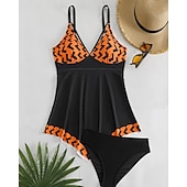 abordables Maillots une pièce et tankinis-Femme Tankini Maillot De Bain Deux Pièces Col en V Maillots de Bain Maillots de Bain Noir / Blanc Blanche Respirable Séchage rapide Poids Léger Sans Manches - Natation Surf Plage Eté Printemps Grande