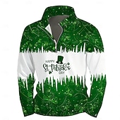 cheap Men's 3D Sweatshirts-St. Patrick's Day Men's Graphic Saint Patrick Day Hoodies Quarter Zip Sweatshirt Hooded Sweatshirt Stand Collar Daily 3D Print Vacation Going out Streetwear Green Print Spring &amp; Fall Designer