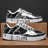 economico Casuale-sneakers da uomo in metallo dorato con suola stampata - scarpe casual eleganti per feste, streetwear e ballo
