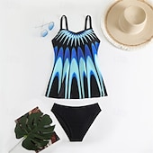 abordables Maillots une pièce et tankinis-Femme Tankini Maillot De Bain Deux Pièces Col en V Maillots de Bain Maillots de Bain Jaune Bleu Roi Respirable Séchage rapide Poids Léger Sans Manches - Natation Surf Plage Eté Printemps Grande Taille