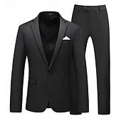 cheap Men&#039;s Blazers-Men&#039;s Set Blazer Business Cocktail Party Wedding Party 2 Piece Fashion Casual Spring &amp;  Fall Polyester Solid Color Buttons Pocket Comfortable Single Breasted Blazer Dark Yellow Black White Yellow