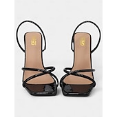 abordables Bal de promo-sandales à talons beiges à lanières et bout carré – talons hauts minimalistes pour femmes pour l&#039;été et les occasions formelles de bal