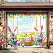 billige Garasje- og dørbanner-Utendørs Garasje Dør Dekorasjon Banner Kanin Egg Stor Bakgrunnsdekorasjon Utendørs Garasje Dør Hjemmevegg Dekorasjoner Arrangement Fest Parade