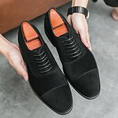 abordables Formal-Zapatos oxford de gamuza marrón para hombre: zapatos de vestir clásicos con cordones para ocasiones formales y de negocios, calzado cómodo y elegante