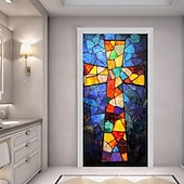 billige Dørdeksler-Dørdekorasjoner Dørtrekk Kors Blekktglass Effekt Dørvev Dørgardin Dekorasjon Bakgrunn Innendørs/Utendørs Dørbanner Framdør Gårdsdrift