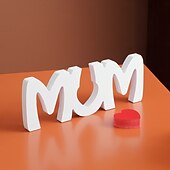 abordables Sculptures-1PC, Mother's Day Red Heart White MUM Letter-shaped Decorative Item, Sherwood Board Material Tabletop Decorative Letter Board, Gifts for Mom, Suitable for Home Decoration, Parties, and Gatherings