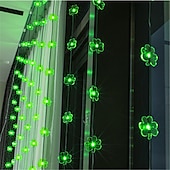 abordables Guirlandes lumineuses à piles-Rideau lumineux à LED en forme de trèfle pour la Saint-Patrick - Guirlande lumineuse en fil de cuir 100 LED/300 LED avec télécommande, éclairage décoratif USB pour fêtes de festival, salon et