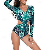 abordables Lycra de surf-Femme Maillot Anti UV Maillot de bain 1 pièce Protection solaire UV Poids Léger manche longue Le Maillot de corps Maillot de bain Découpé Natation Surf Plage Sports nautiques Floral Imprimé Et