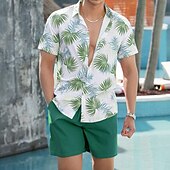 economico Set di camicie stampate da uomo-Per uomo Piante 2 pezzi Set di camicie Top estivi Manica Corta Collo ripiegato Casual All&#039;aperto Casa Casuale Stampa 3D Rosso arancione Rosso rubino Verde