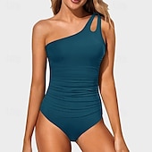 cheap One Pieces &amp; Tankinis-Women&#039;s One Piece Swimsuit One Shoulder Swimwear Solid Colored Swimwear Black Red Breathable Quick Dry Lightweight Sleeveless - Swimming Surfing Beach Summer Spring