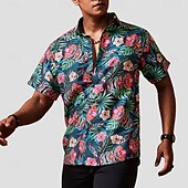 levne Retro vintage tisk-Pánské Retro Geleneksel Tiki Havajská košile Aloha košile Krátký rukáv Havajské Letovisko Dovolená Oblečení na pláž Léto Jaro Přehnutý Tlačítko nahoru Vodní modrá