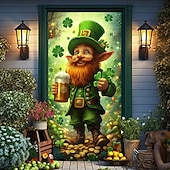 cheap Saint Patrick's Day-Saint Patrick's Day Door Decorations Door Covers Shamrocks Gnome Door Tapestry Door Curtain Decoration Backdrop Indoor/Outdoor Door Banner for Front Door Farmhouse