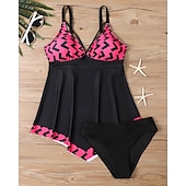 abordables Maillots une pièce et tankinis-Femme Tankini Maillot De Bain Deux Pièces Col en V Maillots de Bain Maillots de Bain Noir / Blanc Blanche Respirable Séchage rapide Poids Léger Sans Manches - Natation Surf Plage Eté Printemps Grande