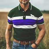 cheap Men&#039;s Rugby Polo-Men&#039;s Horse Striped Rugby Polo Short Sleeve Polo Shirts Collared Shirts Casual School Outdoor Sports Daily Wear 3D Print Summer Red Brown Green