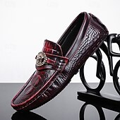 levne Pánské nazouváky a mokasíny-pánské mokasíny z umělé kůže s krokodýlím vzorem – luxusní slip-on společenské boty s kovovým dekorem lva pro formální i neformální příležitosti