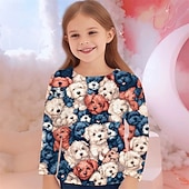 cheap Girl&#039;s 3D Animals-Girls&#039; 3D Graphic Animal Dog T shirt Tee Long Sleeve Spring Fall Fashion Basic Kids 4-12 Years Crew Neck Outdoor Casual Daily Regular Fit
