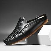 cheap Men&#039;s Clogs &amp; Mules-Men&#039;s Slip-On Moccasin Shoes – Comfortable Casual Leather Loafers with Woven Detailing for Everyday Wear