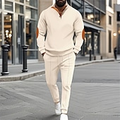 cheap Basic Tracksuits-Men&#039;s Sweatshirt Tracksuit Sweatsuit Black White Blue Khaki Gray Standing Collar Color Block 2 Piece Sports &amp; Outdoor Daily Holiday Polyester Streetwear Basic Casual Spring &amp;  Fall Clothing Apparel