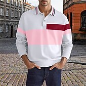 cheap Men&#039;s Classic Polo-Men&#039;s Golf Shirt Golf Polos Shirts Work Casual Lapel Long Sleeve Basic Modern Color Block Patchwork Buttons Spring &amp;  Fall Regular Fit Black Pink Navy Blue Brown Golf Shirt