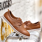 cheap Semi-Formal-Men&#039;s Casual Lace-Up Shoes – Vibrant Faux Leather Upper, Lightweight Design, Non-Slip Sole, Perfect for Everyday Wear and Summer Outings