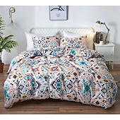 economico Set copripiumino-copripiumino boho flower full size set biancheria da letto con linee bohemien set letto con linee azteche copripiumino geometrico copripiumino morbido e leggero con 2 federe per estate primavera