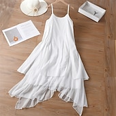 ieftine Rochii Albe din Dantela-Pentru femei Rochie Lunga Rochie Maxi Rochie casual Rochie de vară Rochie cami Stilat Casual Vacanță Zilnic Dată Fit regulat Simplu Fără manșon Stil Nautic Alb Vară