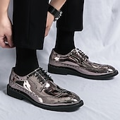 economico Formale-scarpe brogue da uomo in finta pelle verniciata color oro - design classico con lacci a punta per eventi formali, feste e matrimoni