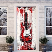 tanie Okładki drzwi-dekoracje drzwiowe osłony drzwi gitara miłośnik muzyki gobelin drzwiowy dekoracja zasłony drzwiowej tło baner drzwiowy wewnętrzny/zewnętrzny na drzwi wejściowe dom wiejski