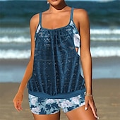 billiga One Pieces &amp; Tankinis-Dam Tankini Tvådelad baddräkt Spets Badkläder Badkläder Svart Rodnande Rosa Andningsfunktion Snabb tork Lättvikt Ärmlös - Simmning Surfing Strand Sommar Vår Plusstorlekar
