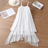 ieftine Rochii Albe din Dantela-Pentru femei Rochie Lunga Rochie Maxi Rochie casual Rochie de vară Rochie cami Stilat Casual Vacanță Zilnic Dată Fit regulat Simplu Fără manșon Stil Nautic Alb Vară