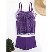 billiga One Pieces &amp; Tankinis-Dam Tankini Tvådelad baddräkt Spets Badkläder Badkläder Svart Rodnande Rosa Andningsfunktion Snabb tork Lättvikt Ärmlös - Simmning Surfing Strand Sommar Vår Plusstorlekar
