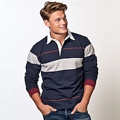 economico Polo da rugby da uomo-Per uomo A righe Polo da rugby Manica Lunga Magliette polo Camicie con Colletto Abbigliamento Sportivo Casual Scuola All'aperto Athleisure Stampa 3D Primavera Autunno Inverno Blu scuro