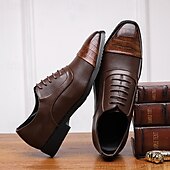 cheap Formal-Men&#039;s Brown Faux Leather Oxford Shoes with Crocodile-Patterned Toe Cap – Lace-Up Design, Stylish and Comfortable for Casual or Formal Occasions