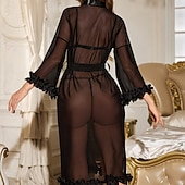 voordelige Sexy lingerie-Dames Sexy lingerie Satijnen zijden pyjama's NetstofNightwearPolyester Alledaagse kleding Afspraakje mielitietty Effen Nieuwjaar Zoet Zwart Wijn Lente zomer Herfst winter