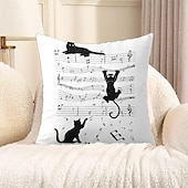 abordables style animalier-Housse de coussin décorative 1 pièce, motif chat musical, housse de coussin carrée douce pour canapé, taie d&#039;oreiller pour chambre à coucher, salon, canapé, chaise, fête, printemps, été