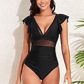 billiga One Pieces &amp; Tankinis-Dam Baddräkt Volang Djup V-hals Badkläder Solid färg Badkläder Svart Rodnande Rosa Andningsfunktion Snabb tork Lättvikt Ärmlös - Simmning Surfing Strand Sommar Vår