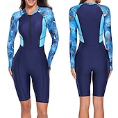 abordables Lycra de surf-Femme Maillot Anti UV Maillot de bain 1 pièce Poids Léger manche longue Le Maillot de corps Maillot de bain Zip sur le devant Natation Surf Plage Sports nautiques Imprimé Eté Printemps Automne