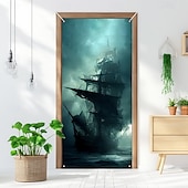 billige Dørdeksler-piratskip dørdekorasjoner dørdeksler dørteppe dørgardindekorasjon bakteppe innendørs/utendørs dørbanner for inngangsdør gårdshus