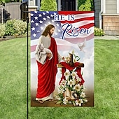 abordables Banderas de Jardín, Banner-Bandera de Jardín 12x18 Pulgadas Decoraciones al Aire Libre Bienvenida Bandera de Jardín Patio Bandera Cruz Jesús Bandera de Jardín Doble Cara Banderas al Aire Libre 1pc